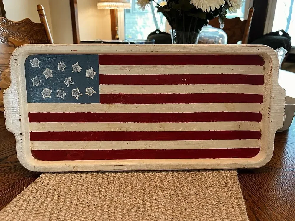 Solid Wood American Flag Tray in Red, White & Blue - Country Americana